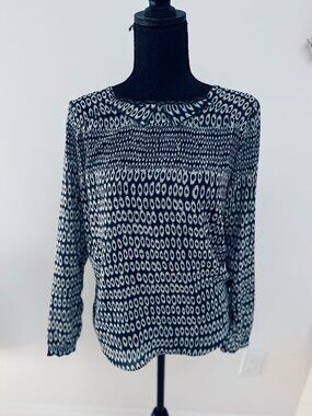 Cotelac Cotela Long Sleeve Shirt Sz 1 Navy and White Ikat Pattern